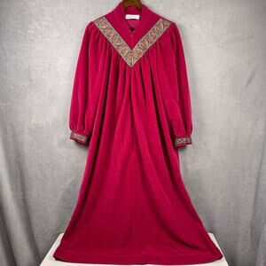Vintage Vanity Fair Womens Velour Housecoat SZ M Red Burgundy Long Robe Glam
